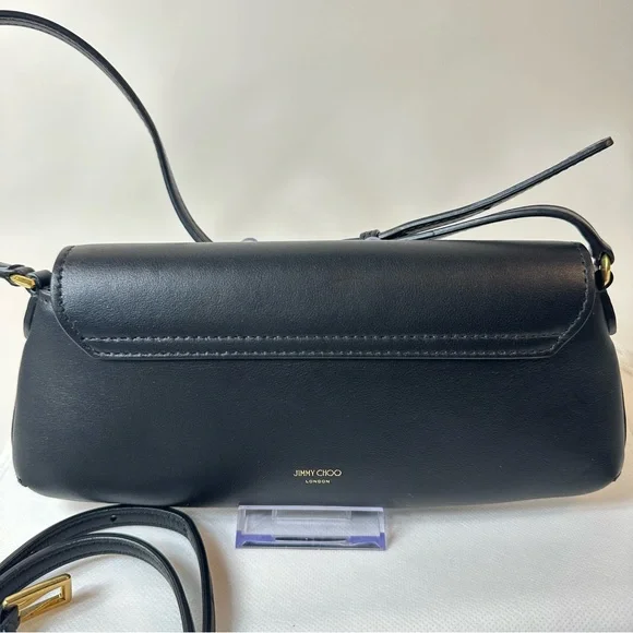 NEW JIMMY CHOO EAST WEST LEATHER SHOULDER BAG BLACK GOLD - Picture 14 of 16